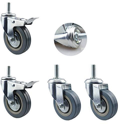 3 Zoll/4 Zoll Lenkrollen,4 Stück Transportrollen mit Bremsen,Schwerlastrollen M12,Hartgummiräder mit Schraubstangen,Kann als Möbel,Medizinische Ausrüstung Verwendet Werden(2 brake + 2 no brake4in)