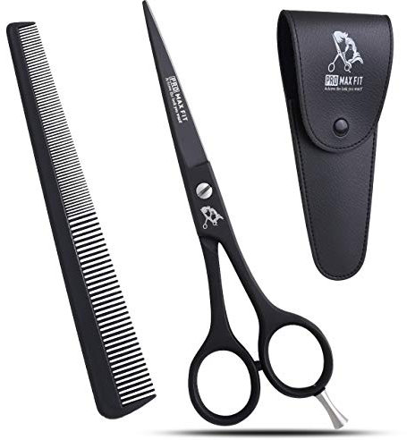 PromaxFit Hairdressing Scissors – Barber Scissors for Hair Cutting – Professional Hair Scissors with Adjustable Screws – Black Stainless Steel Hair Cutting Scissor – Hairdressing scizzors with Comb