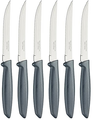 Tramontina Kitchen Knives Set of 6, Serrated Fruit Tomato Cooking Knife, Vegetable Chopper Peeler, Stainless Steel, Multipurpose, Pointed Tip, Grey, 23498654