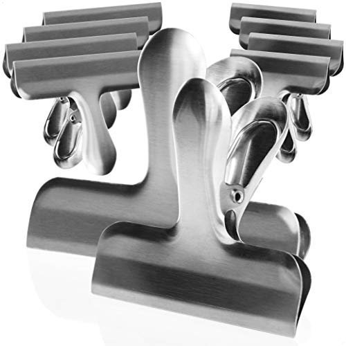 COM-FOUR® Juego de 10 clips de bloqueo - Clips de bloqueo para bolsas y bolsas de la compra - Clips de bloqueo de acero inoxidable (10 piezas - color plateado - mezcla)