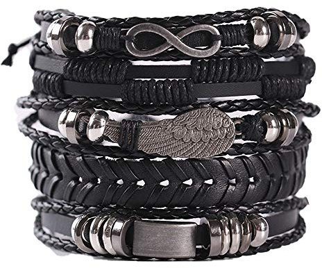 Geflochtenes Lederarmband，5 STÜCKE Geflochtene Leder Armbänder für Herren Damen Punk Seil Armband Manschette Vintage Armbänder Wrap Set, Einstellbar für Männer Frauen.