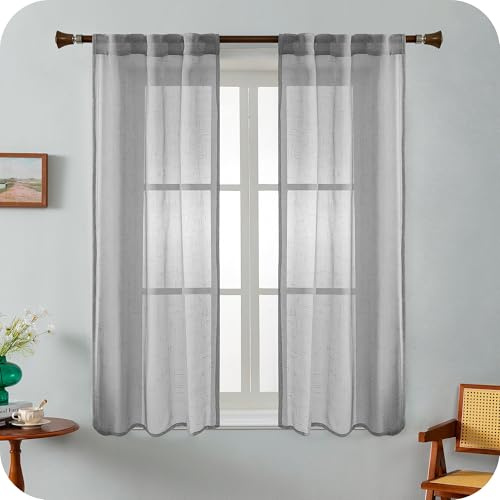 GIRASOLE HOME Coppia Tende Haiti Filtranti Simil Lino con Trama a Croci 2 Pannelli con Tasca e Passanti Nascosti (Grigio, 70x150cm)
