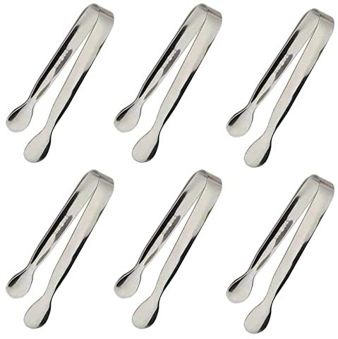 Sunenlyst 6PCS Mini Ice Tongs, 4.25Inch Stainless Steel Small Serving Tongs, Silver