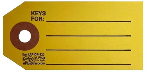 Yellow Reinforced Key Tags - NO Rings - DP-820 (P4) (500)