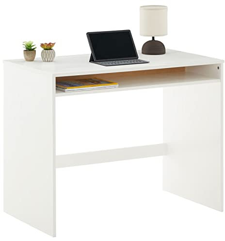 Schreibtisch Alice, Schlichter Computertisch im modernen Design, praktischer Bürotisch aus massiver Kiefer in weiß, schöner Arbeitstisch mit Ablagefach