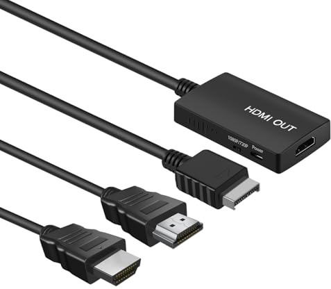 TNP PS2 HDMI-Konverter mit 720p/1080p-Schalter – AV-zu-HDMI-Adapterkabel für PlayStation 2 & PS1-Konsole – All-in-One Audio- und Video-Ausgang – HD-Hochskalierer mit HDMI-Kabel inklusive