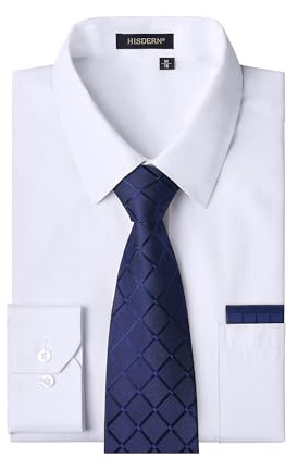 HISDERN Chemise Blanc Homme Manches Longues Business Chemises avec Cravate Habillée Chemise Casual Mariage avec Poche Regular XXL