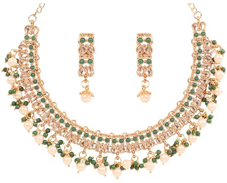 Touchstone NUOVO indiano Bollywood tradizionale artigianale Mughal Kundan look finto smeraldo designer gioielli collana da sposa incastonato in tono oro antico per le donne.