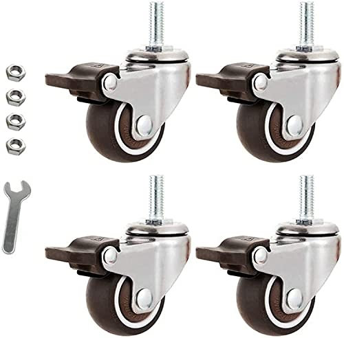 ACiyD Lenkrollen Bewegliche Rolle 4 Lenkrollen 50 mm + M8 x 20 mm Gewindeschaft, Gummi-Lenkwagen-Möbelrolle mit Bremse, Rolle für Handwagen, Arbeitstisch-Möbelrolle (mit Bremse 1,5 Zoll