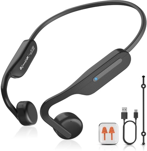 CHENSIVE Bone Conduction Headphones Bluetooth 5.4 Open Ear Headphones with Mic, Wireless Earphones, Sports Earphones 12H Playtime, IPX6 Waterproof Headset for Cycling, Hiking, Running, Driving（Black）