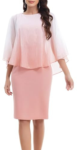 Gardenwed Vestidos de noche elegantes para mujer, de gasa, con capa, estilo Bodycon, hasta la rodilla, formal, para cóctel, fiesta, vestido de invitada de boda, vestido festivo, Rubor, S