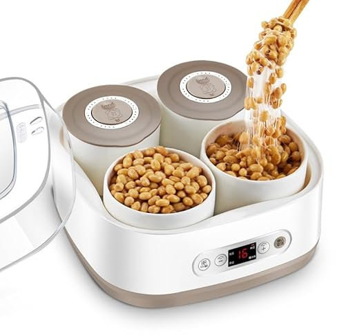 McbeAn Fermentatore Natto, Piccola Yogurtiera da 1,5 Litri, Controllo Costante della Temperatura, Coperchio del Contenitore con Memoria Temporale, Memoria Oscurante, Rivestimento in Ceramica