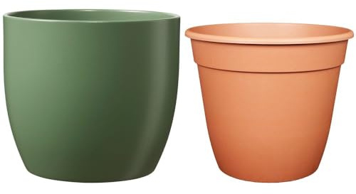 Set - SK Soendgen Keramikübertopf Basel ø21 cm, moosgrün matt + Pflanztopf ø20, hochwertiges Wohnambiente