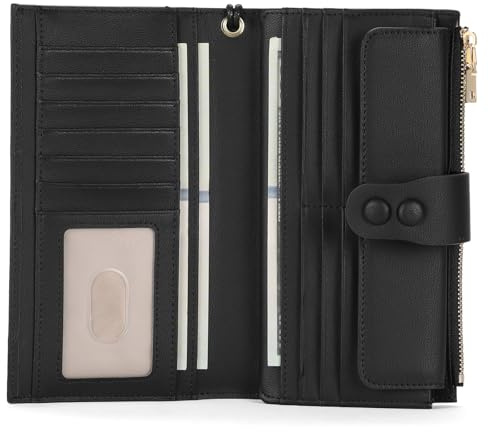 SENDEFN Damen Portmonee, RFID-geschützt, Groß, Leder, Brieftasche, Schwarz