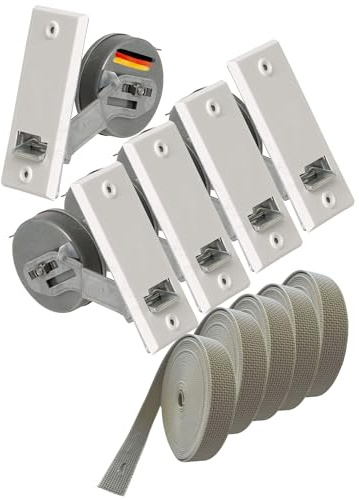 Rollwin 5x Gurtwickler Unterputz 135mm inkl. 5x 7m Gurt – Rolladen Gurtwickler Unterputz Weiß für 23mm Rolladengurt – Einlasswickler aus Deutschland – Rolladenwickler Rollo Aufwickler Gurtaufroller