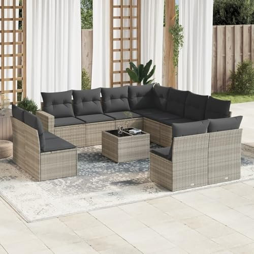 Homgoday Gartenmöbel-Set 12-teilig mit Kissen hellgrau Polyrattan, Set Schlafsofa, Loungesofa-Set, modernes Sofa für den Außenbereich, für den Außenbereich, Modell 3219132