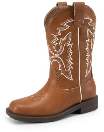 DREAM PAIRS Cowboystövlar för pojkar och flickor västerländska ryttarstövlar med spetsig spets, Brun, 35 EU