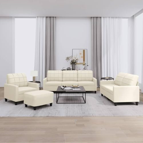 Xichuzi 4-TLG. Sofagarnitur mit Kissen Creme Kunstleder, Sofa Mit Relaxfunktion, Couchgarnitur, Wohnzimmer Sofa, Couch, Sofa Set 3201344