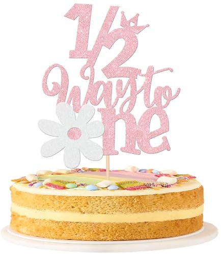 Xsstarmi Half Birthday Cake Topper - Flower Theme 6 Months Party Decoration for Baby Girl with Light Pink Cake Pick