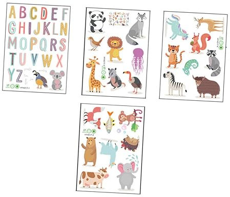 TOYANDONA 4blätter Entzückende Buchstabenaufkleber Mit Cartoon-tieren Wandsticker Für Kindergarten Dekoration Für Kinderzimmer Wandtattoos