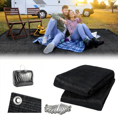 Sonnewelt Förtältmatta, markismatta 250 x 250 cm, högkvalitativ campingmatta, ventilerande halkfri tältmatta, svart, utomhuscampingmatta med 12 hål, 13 pinnar och bärväska