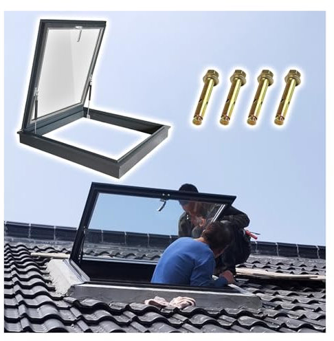 ZJKXJH 20 22 24 26 28 30 32 34 36 38 40 In Pitched Roof Skylight for Home, Weatherproof Attic Egress Roof Window/Well Cover/Security Doors, Basement Maintenance Glass Hatch(LXW 50x65cm/19.7x25.6)