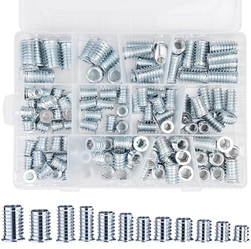 Legpador Insgesamt 130 Stück Einschraubmutter, Gewindeeinsatz Holz Für M6/M8/M10, Einschraubmuffen, Holz Einschlagmutter, Gewindemutter, Gewindeeinsätze Set, Gewindebuchsen, Fachmann Einschraubgewinde