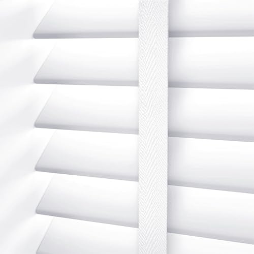 Ruby deals Custom Made to Measure Faux Wood Venetian Blinds Window - Easy Fit Child Safe Home Office -50mm Slats with Aluminum Headrail Tape Design White Venetian Blind, W135cm x L150cm