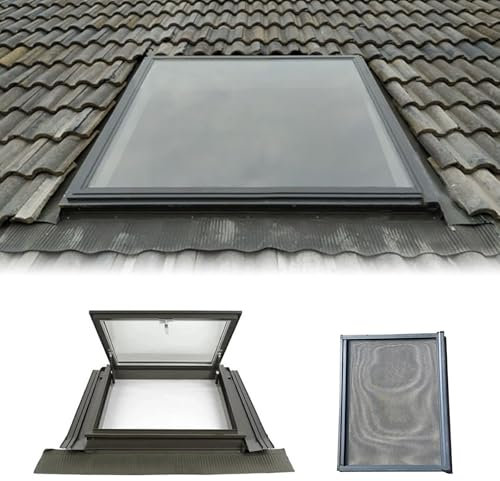 Dachfenster Fenster Aus Gehärtetem Glass Mit Screen - Hochdichtes Kellerfenster Mit Manueller Belüftung - Dachfenster Für Flur, Wintergarten, Treppenhaus Und Garage(80°,LxW 78x118cm/30.7x46.5in)
