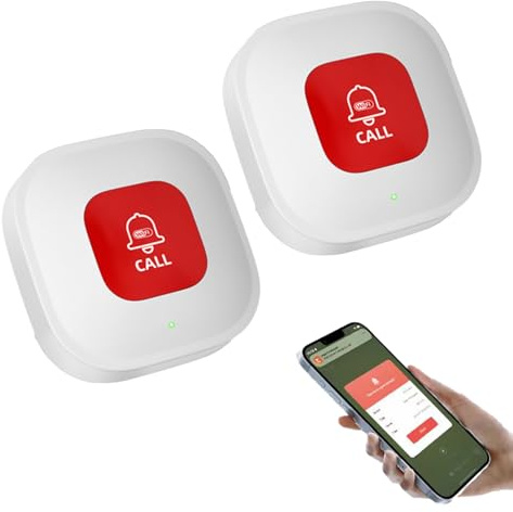 Adatto a Tuya WiFi Smart SOS pulsante di chiamata, 2 allarmi personali ricaricabili per anziani, pulsanti di emergenza per anziani pazienti disabili disabili costretti a letto, senza costi
