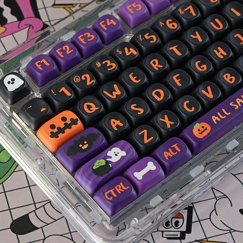 COOMICKEY PBT Keycaps Halloween Black Cute 130 Keys MX Switch Key Cap | Dye Sublimation Legends, MOA Profile, 60%-100% Layouts, Custom Keycaps, Keyboard DIY, Daily Typing, Home Office