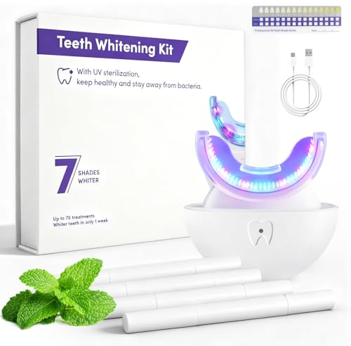 LED Teeth Whitening Kit with 4 Whitening Gels, Professional Teeth Whitening Kit for Home Use, Safe for All Teeth Types, Easy to Use for Smokers/Coffee Lovers