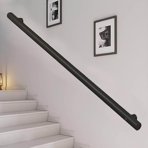 Corrimano a parete in acciaio inox, moderno, nero, rotondo, ringhiera per scale, per uso interno/esterno, 30 600 cm, lunghezza regolabile (180 cm)