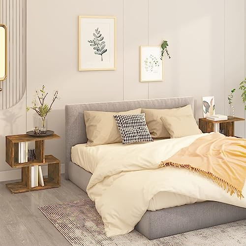 HETFTJN Set di 2 comodini per affumicatura, 50 x 30 x 51,5 cm, in legno, moderna credenza con scomparti aperti e robusta piastra superiore per camera da letto, soggiorno, corridoio