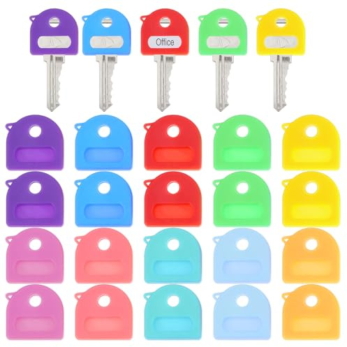 20 Pack Key Identifier Caps for House Keys, Plastic Soft Rubber Key Identifiers, Keys Tags with Labels, Markers Tags for Standard Flat Organization House Keychain, Easy to Classify (10 Color)