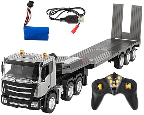 Voiture télécommandée semi-camion - Jouet de remorque à plateau à 9 canaux, véhicule de construction RC multifonctionnel 2,4 GHz, modèle détaillé de camion de transport, conception de simulation sonor