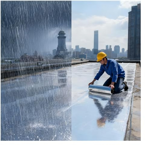 Ruban d'étanchéité en aluminium bitumé,rouleau de ruban d'étanchéité imperméable, rouleau de membrane d'étanchéité en bitume modifié SBS,Forte adhérence(THK1.2mm/W1*L6m)