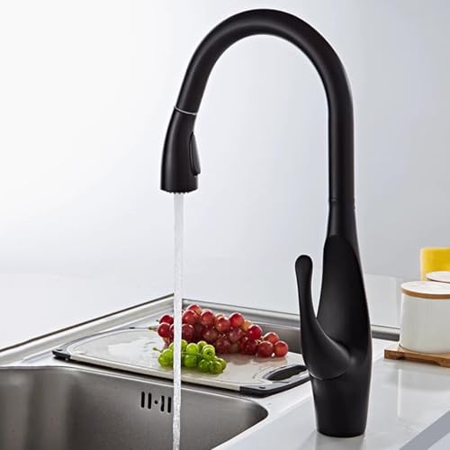 Rubinetto Cucina con Doccetta Estraibile Maniglia Singola Girevole 360° 2 Modalità Ottone Rubinetteria Cucina Estensibile-Nero