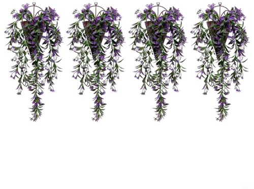 TONIXY Guirnalda de hiedra artificial resistente a los rayos UV, paquete de 4 con vides realistas de 5 ramas para el hogar, jardín, boda, cesta de pared, uso interior y exterior (morado)