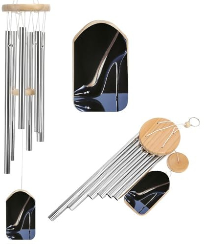 Elegantes Windspiel mit hohem Absatz, klassisches schwarzes Gedenkspiel, tiefer Ton, Windspiel mit 6 Aluminiumrohren, Outdoor-Hinterhof, Gartendekoration
