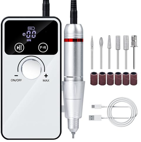 Qomcsrl Trapano Elettrico Portatile per Unghie V5 Professionale Smerigliatrice per Unghie, Stile Penna Ricaricabile, Lucidatrice per Unghie, Macchina per Nail Art
