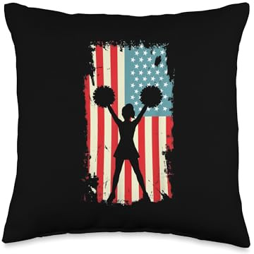 American Flag Cheerleader Cheer Squad Pom Poms Throw Pillow