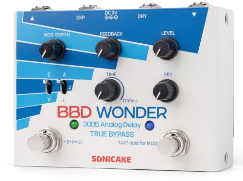 SONICAKE Delay and Modulation Pedal with Tap Tempo, Chorus/Vibrato Effect | 1200ms Analog Delay Support External EXP Pedal, True Bypass - BBD Wonder