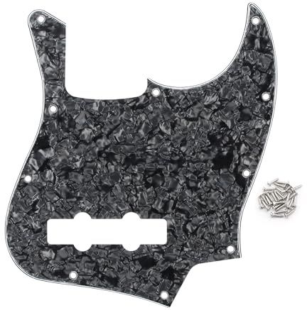 FLEOR 10-Loch JB Bass Pickguard 4Ply Scratch Plate ohne Truss Rod Notch für Standard 4-Saiter Modell JB Bassgitarre, Schwarze Perle