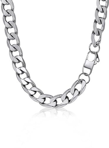 PROSTEEL Halskette Herren Panzerkette Edelstahl Kette Damen Gliederkette Kubanische Edelstahlkette Schmuck Männer Kette 36 bis 76cm lang auswählbar, 4/6/9/13mm breit, in Silber/Schwarz/Gold
