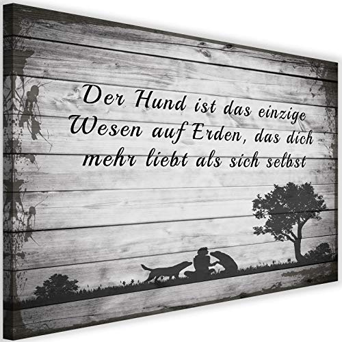 Feeby Leinwandbild XXL Abstrakt Wandbild Kunst Hunde Zitat Natur Grau 120x80 cm