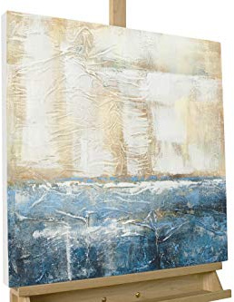 KunstLoft Leinwandbild | 100% HANDGEMALT | 60x60cm | Gemälde 'Insel der Hoffnung' | Meer | Blau Beige | Wandbild Wohnzimmer
