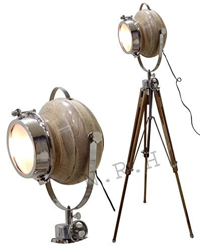 Classic Vintage Treppiede Lampada da Terra in Legno con Supporto