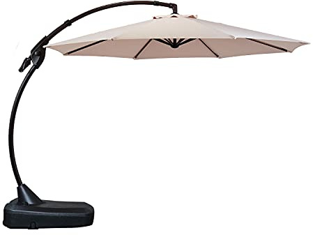 Grand patio Sonnenschirm mit Schirmständer, Gartenschirm 350cm mit Volant, Neigungswinkelverstellung, mit Schirmhülle, UV-Schutz UPF 50+, Marktschirm mit Kurbel, für Garten, Balkon, Terrass (Beige)