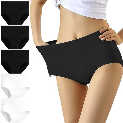 YouShow Unterhosen Damen 5-pack bomull Hohe underkjol stretchanteil, 3 x Svart + 2 x Vit, XXL